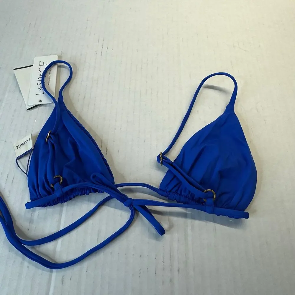 L*Space Pointelle Rib Brittany Bikini Top Royal Blue Triangle Swimwear NWT Small